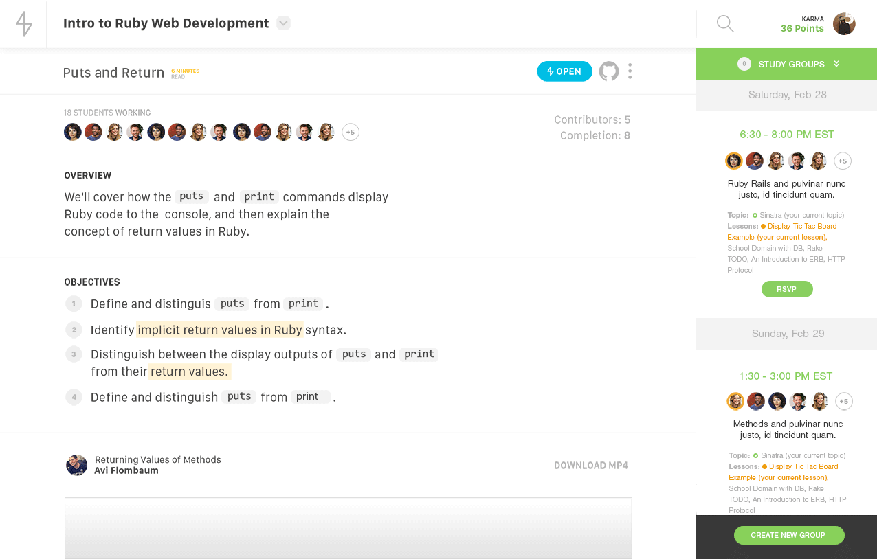 Study groups interface